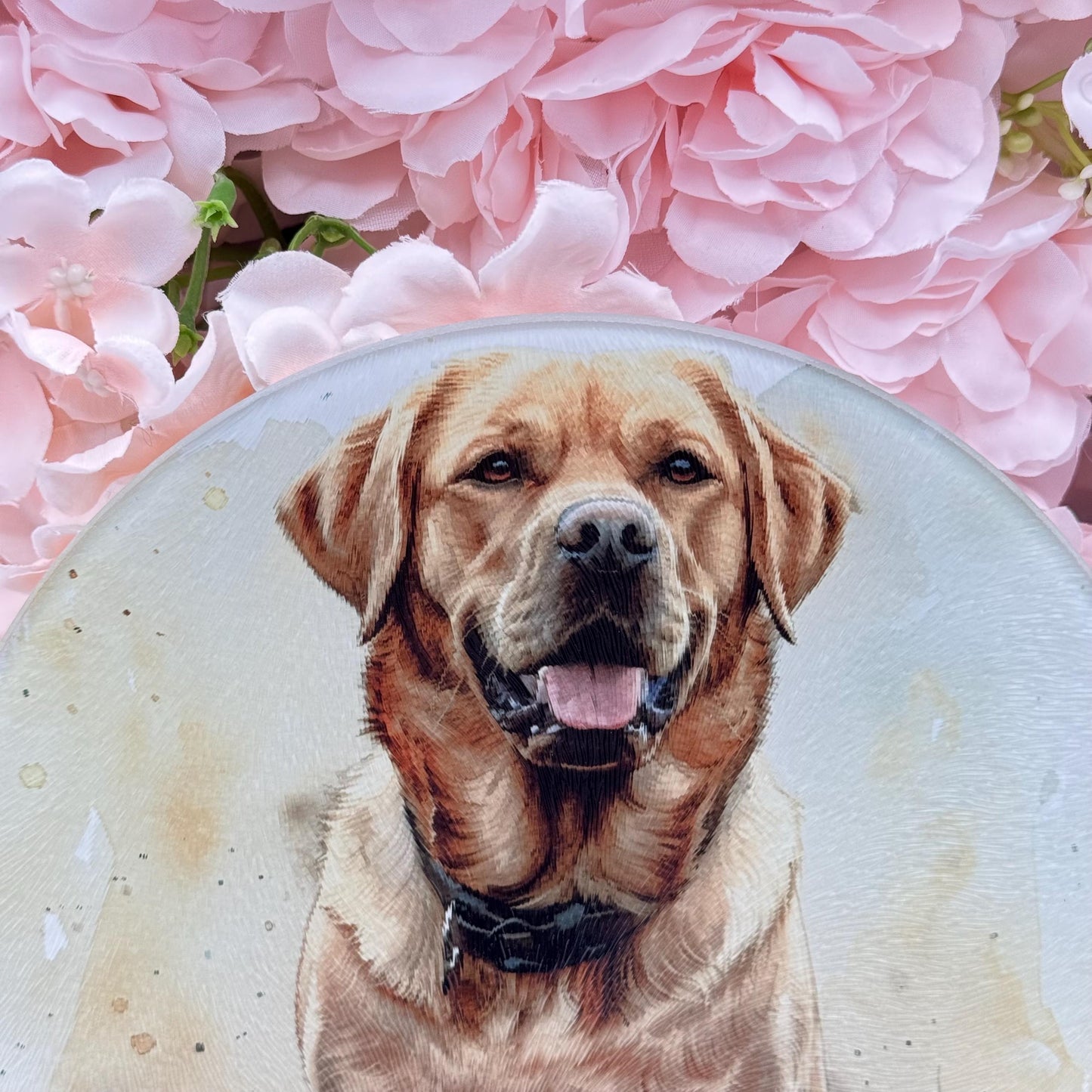Labrador Glass Round Tea Pot Holder/Chopping Board