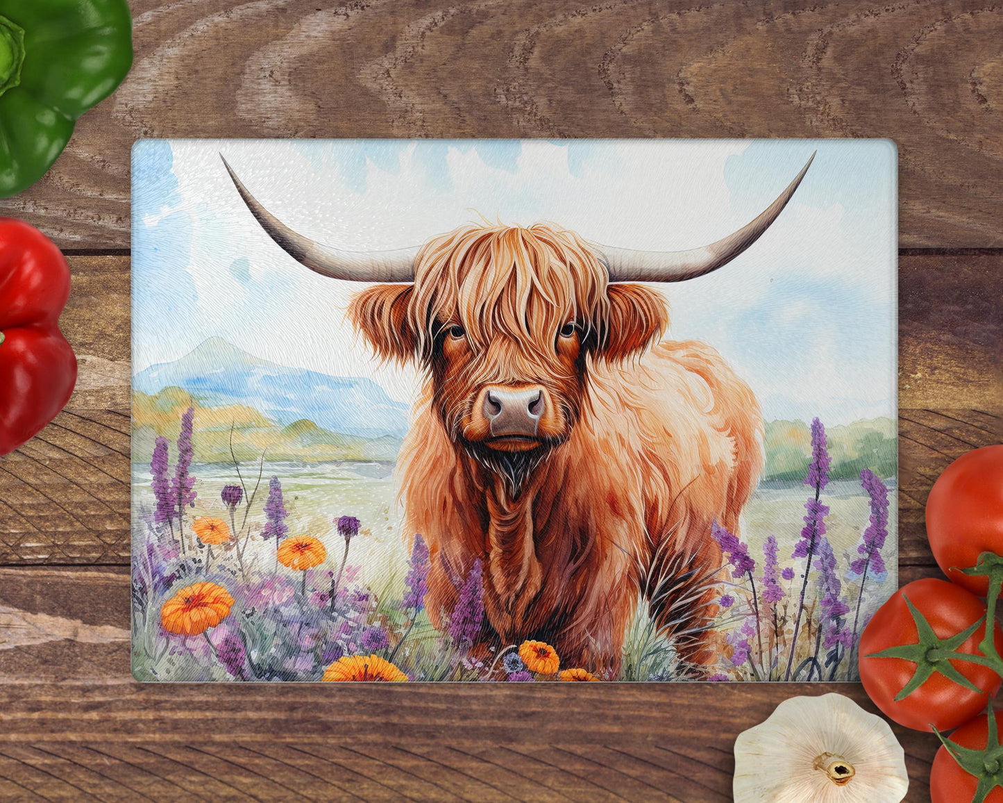 Highland Cow 8inchx11inch Glass Chopping Board