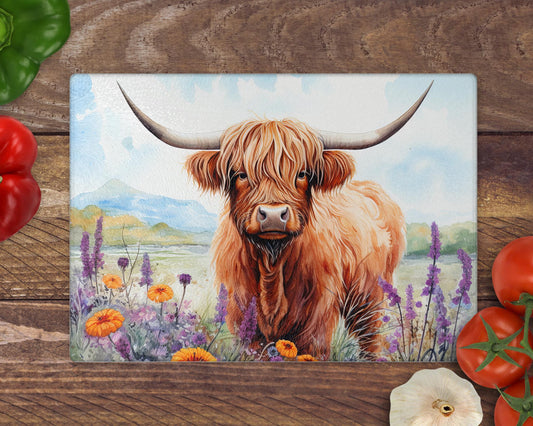 Highland Cow 8inchx11inch Glass Chopping Board