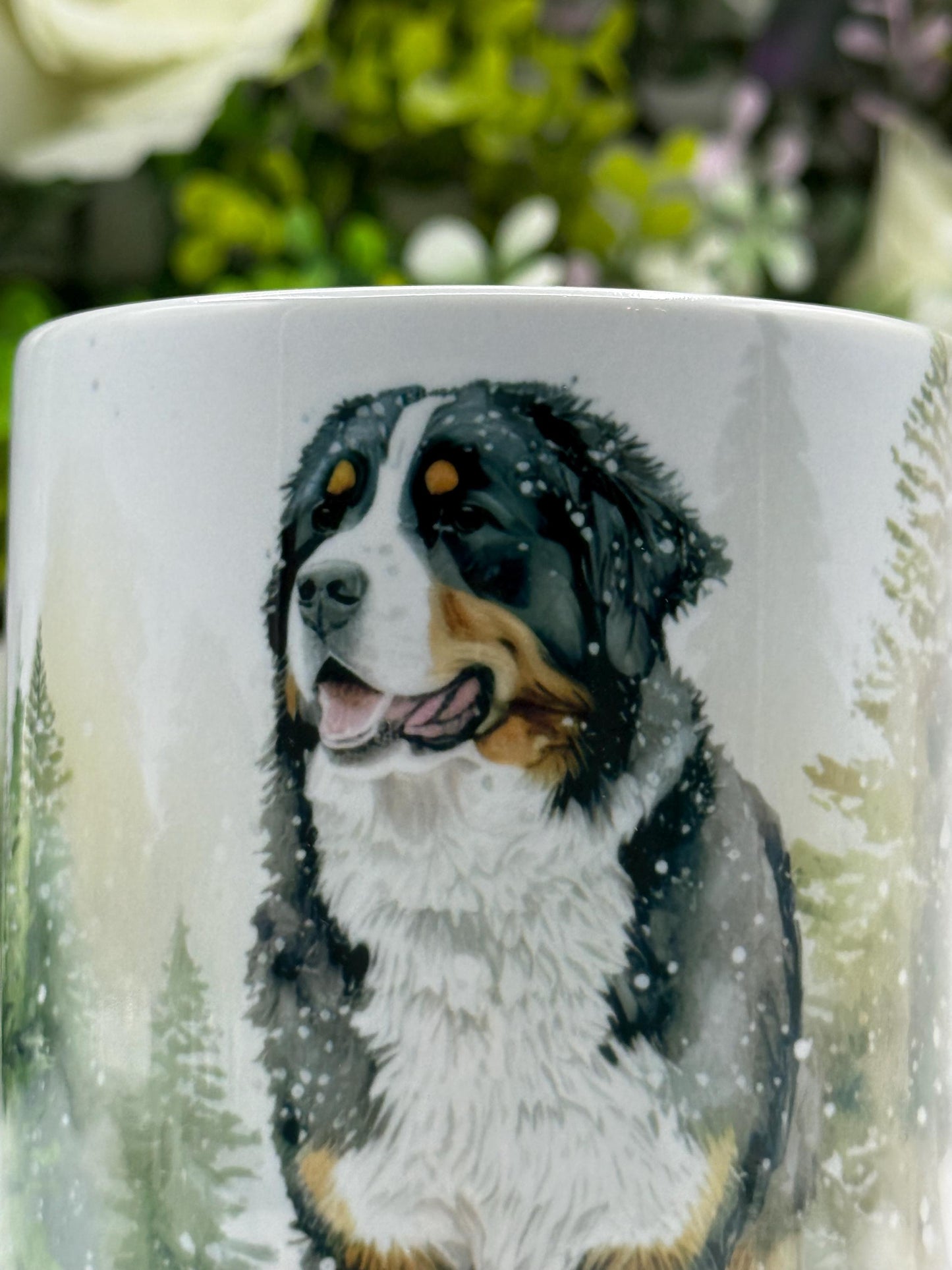 Bernese Mountain Dog Winter Forest 11oz Ceramic Mug: Handmade Pet Lover Gift
