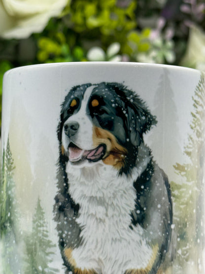Bernese Mountain Dog Winter Forest 11oz Ceramic Mug: Handmade Pet Lover Gift