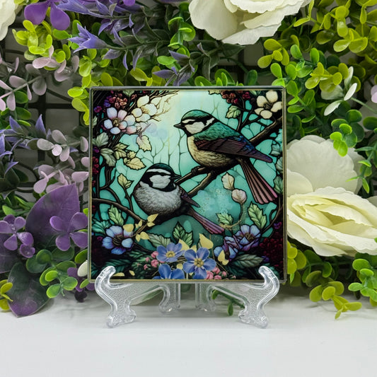 Bird Floral Glass Coasters