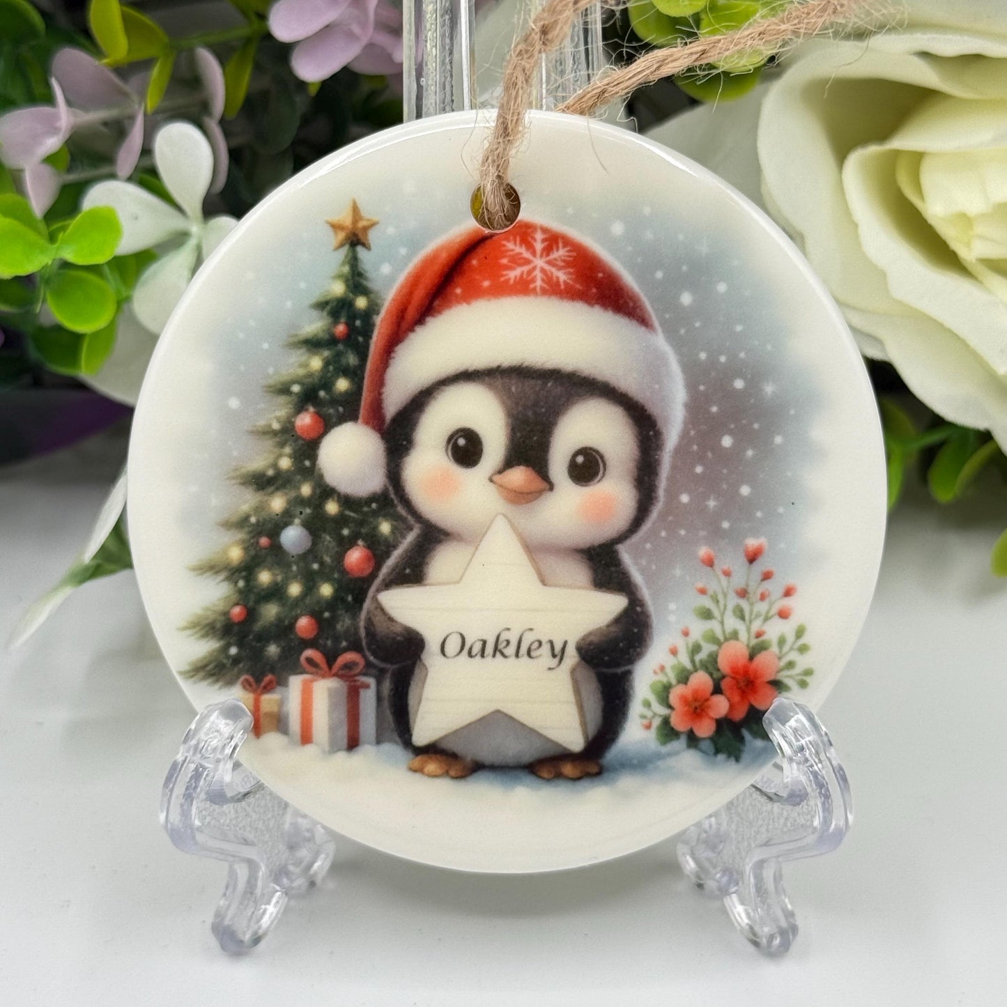 Personalised Penguin Christmas Ceramic Ornament