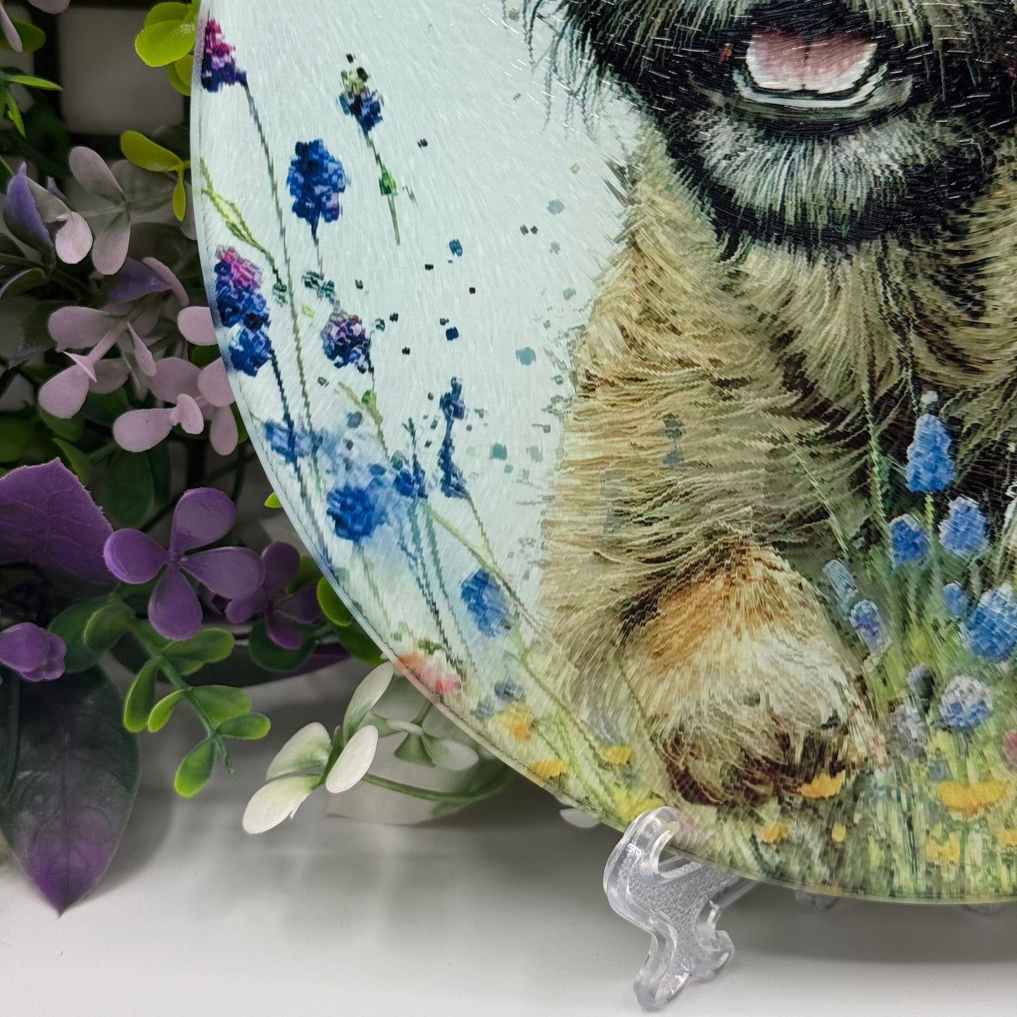 Border Terrier 20cm Round Glass Chopping Board: Handmade Kitchen Decor