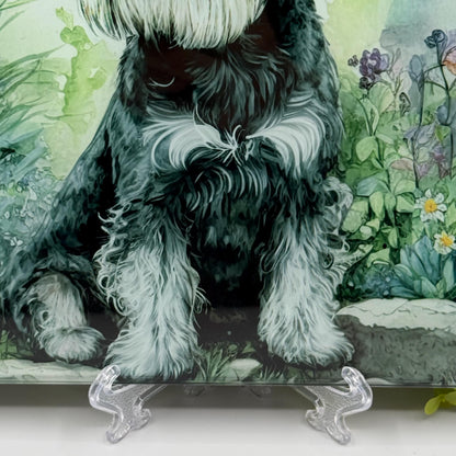 Schnauzer Black and Silver 8inchx11inch Glass Cutting Board: Handmade Kitchen Decor