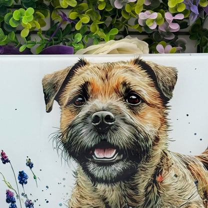 Border Terrier Wildflower Glass Chopping Board: Handmade Kitchen Decor