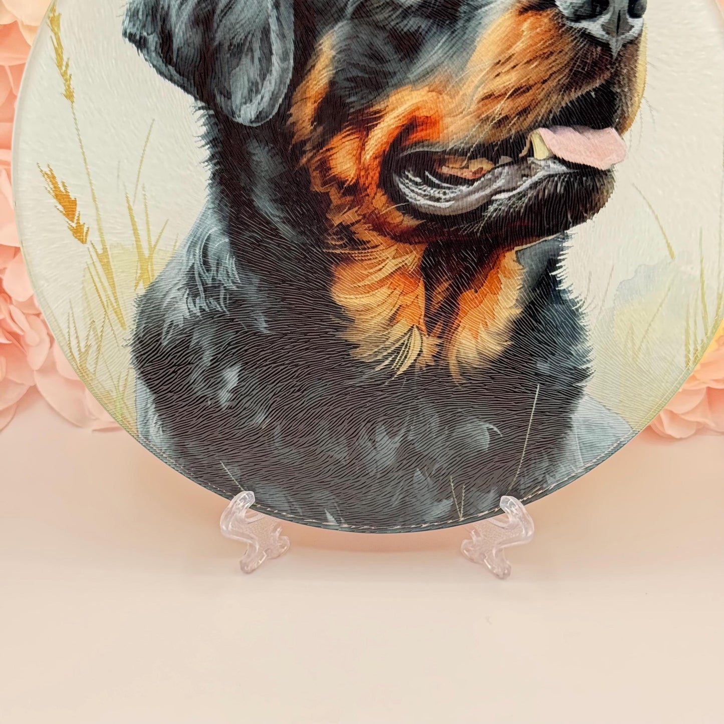 Rottweiler Glass Round Tea Pot Holder/Chopping Board
