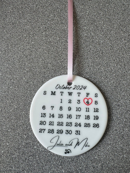 Personalized Date Calendar Ornament: Anniversary Keepsake Gift