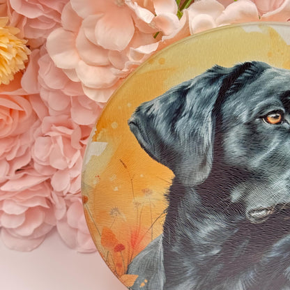 Labrador Glass Round Tea Pot Holder/Chopping Board