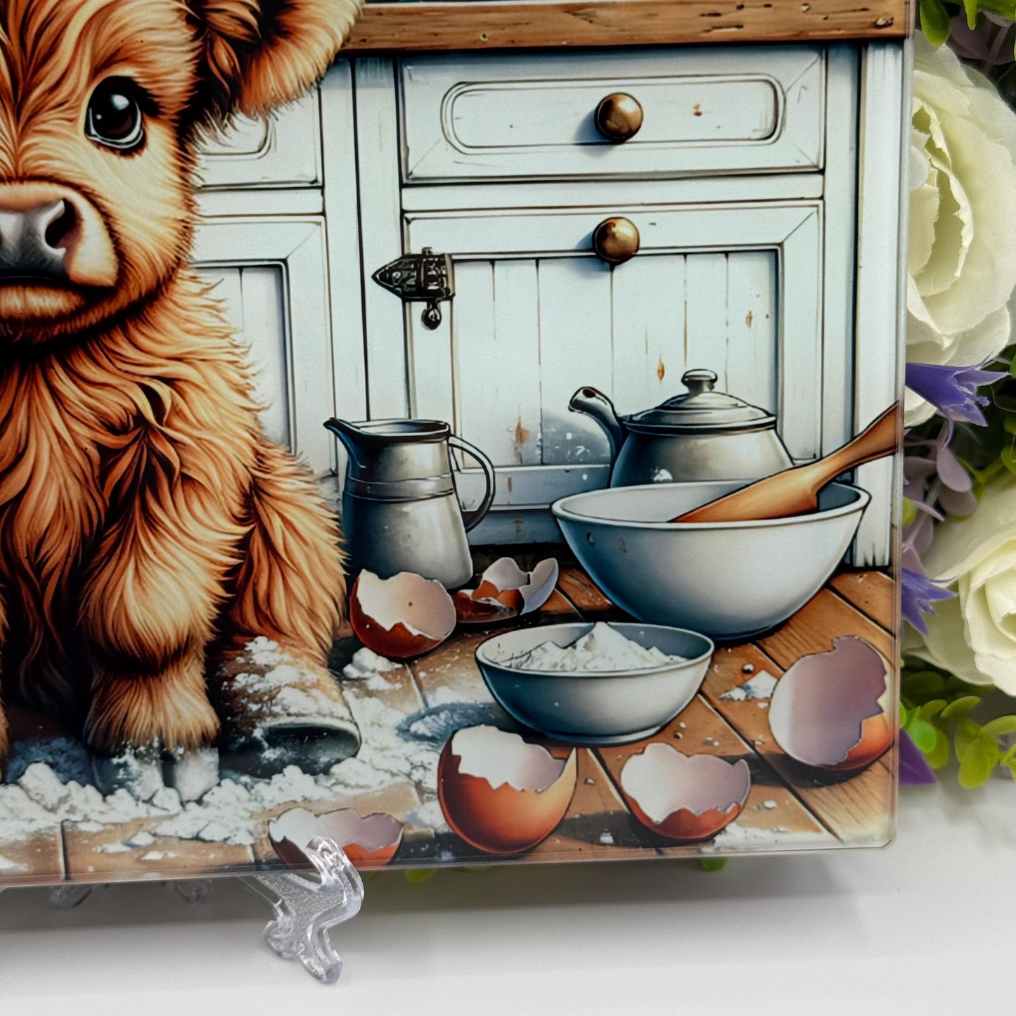 Highland Cow Kitchen Cooking 8inchx11inch Glass Chopping Board
