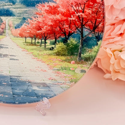 Blossom Landscape Glass Round Tea Pot Holder/Chopping Board, Cutting Board