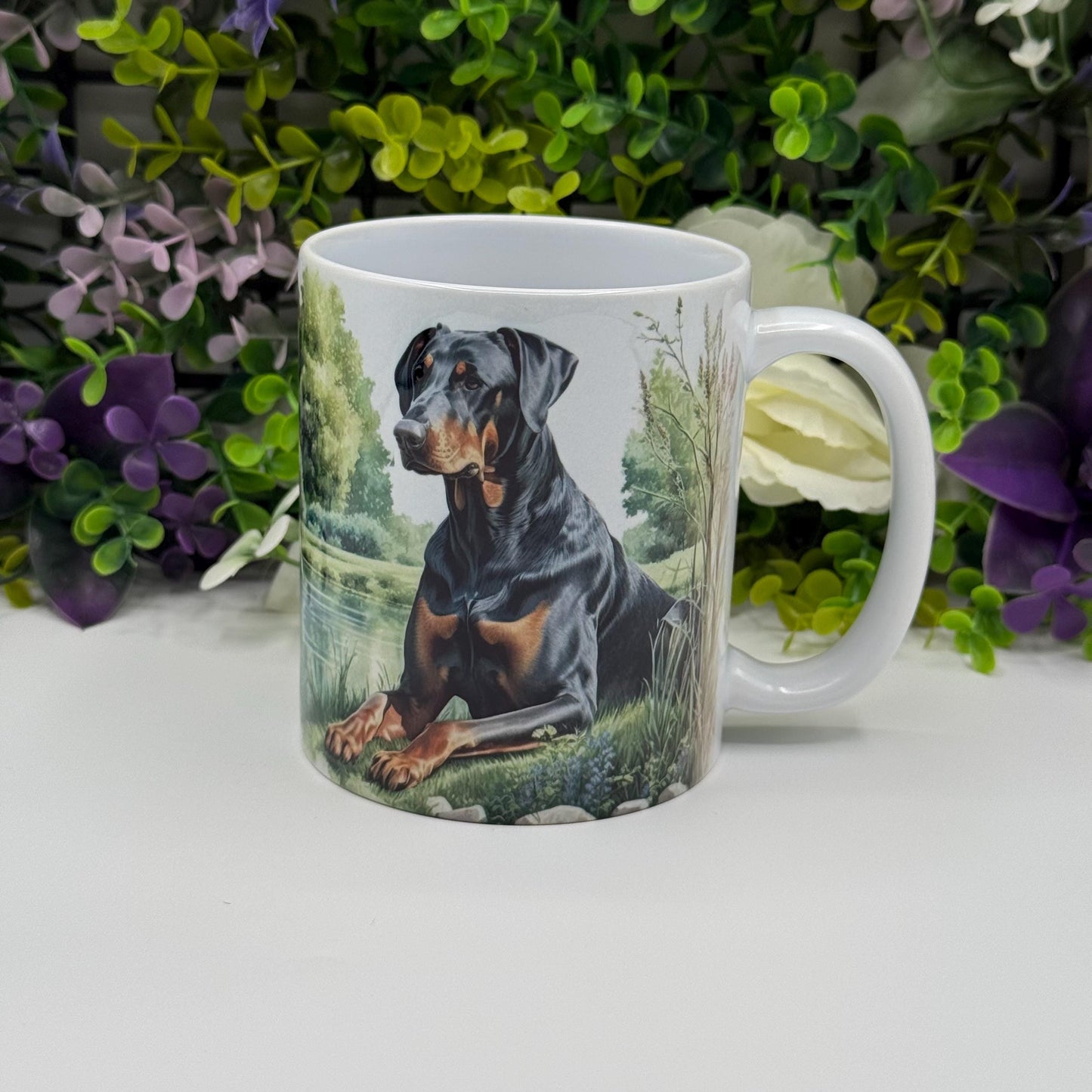 Doberman Lake Ceramic 11oz Mug: Handmade Coffee Gift for Pet Lovers