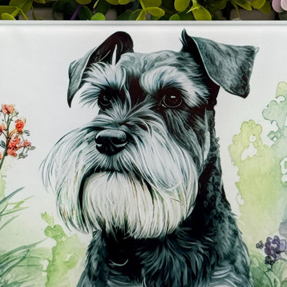 Schnauzer Black and Silver 8inchx11inch Glass Cutting Board: Handmade Kitchen Decor