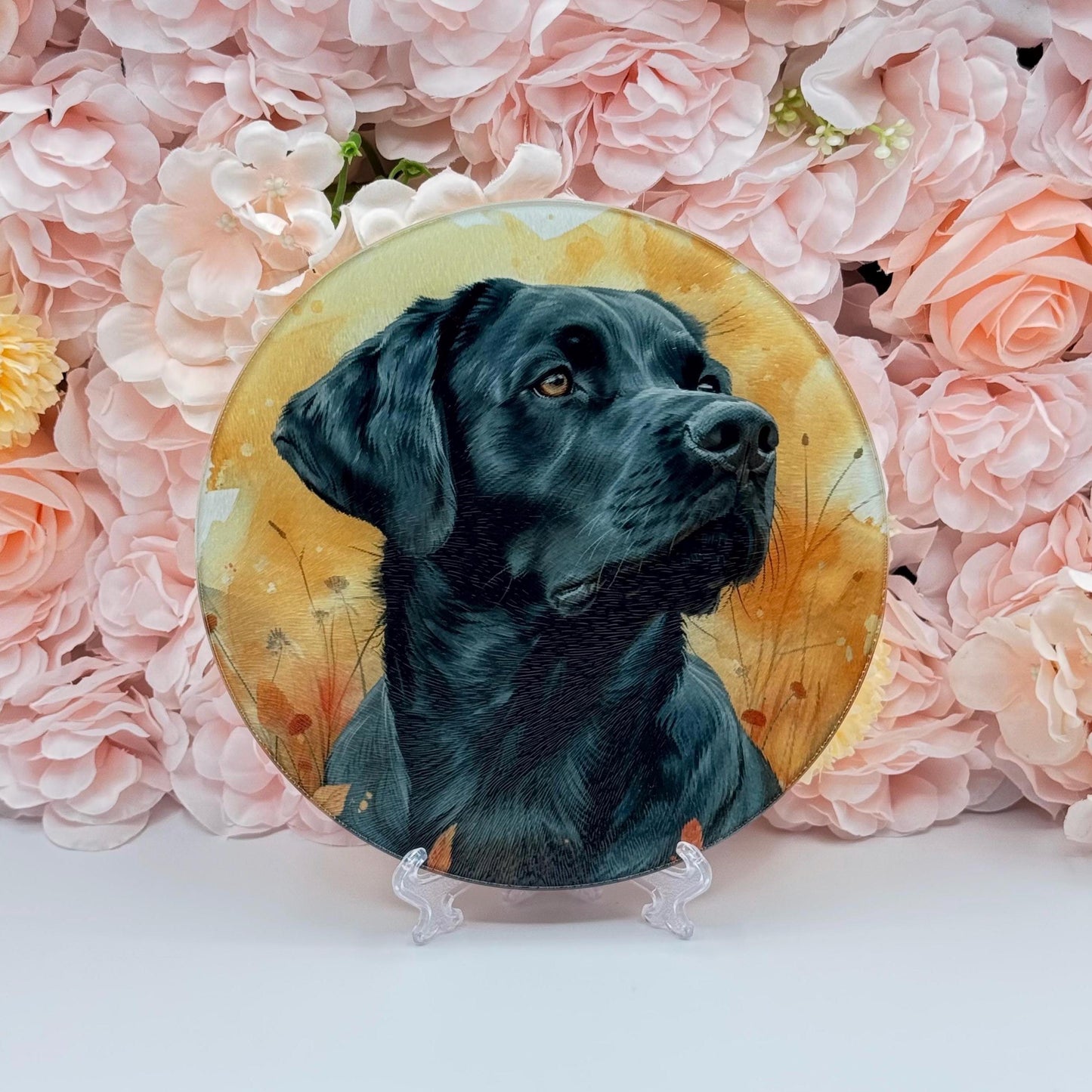 Labrador Glass Round Tea Pot Holder/Chopping Board