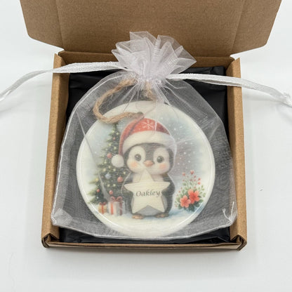 Personalised Penguin Christmas Ceramic Ornament