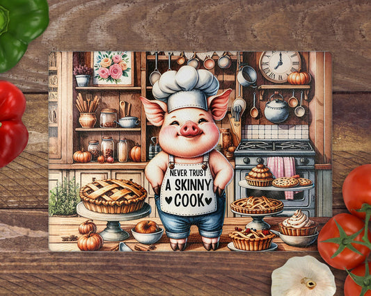 Skinny Cook Humour 8inchx11inch Glass Chopping Board
