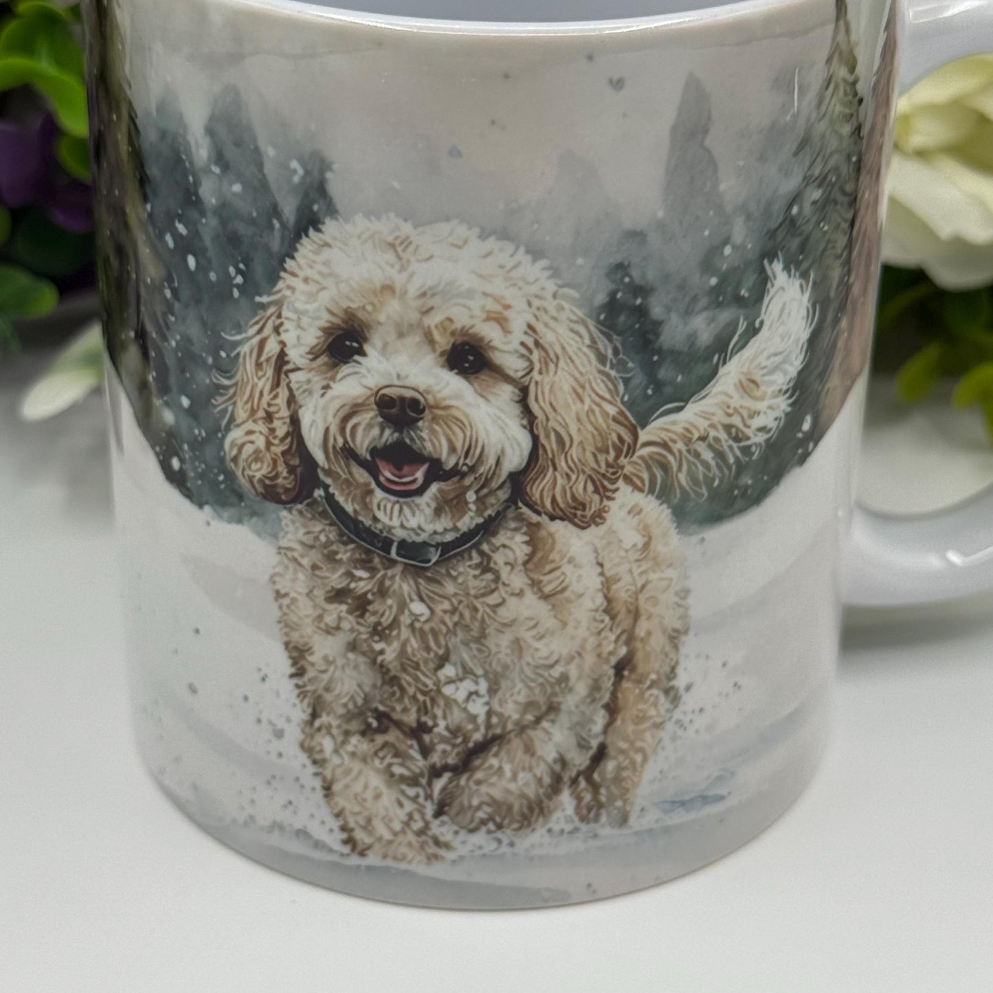 Cavachon Dog Winter Forest Mug: Handmade Ceramic Coffee Cup, Pet Lover Gift