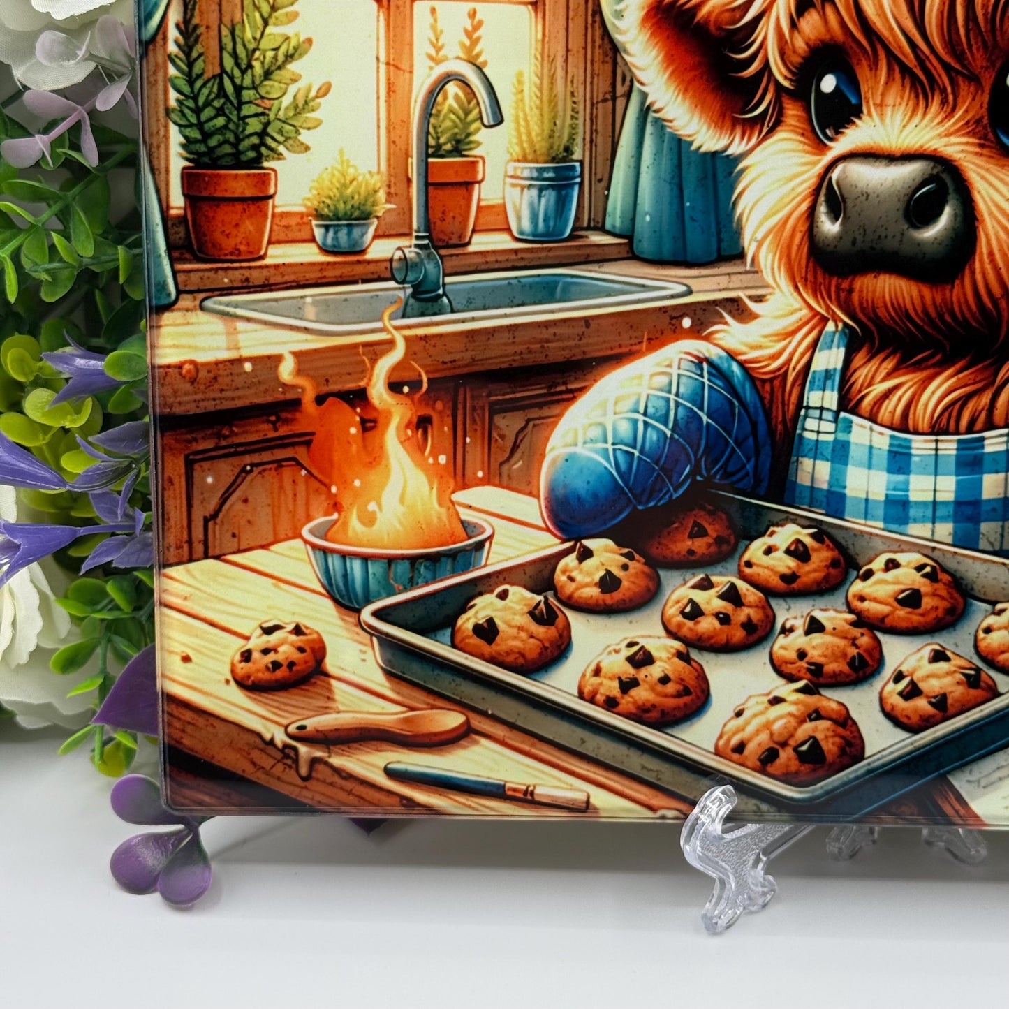Highland Cow Kitchen Baking 8inchx11inch Glass Chopping Board