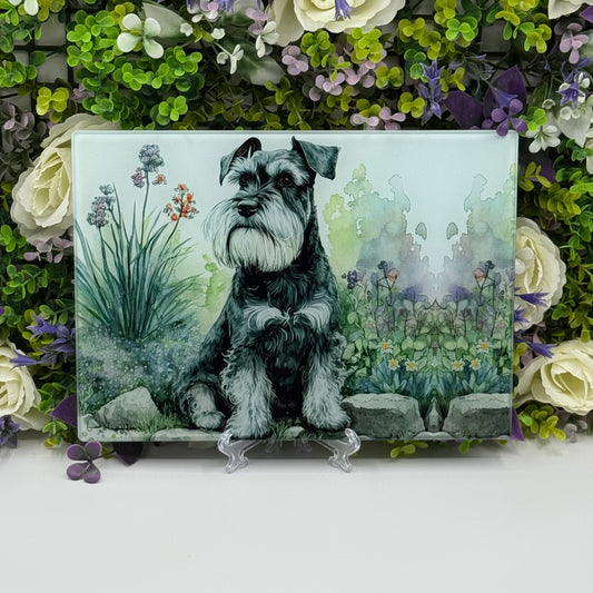 Schnauzer Black and Silver 8inchx11inch Glass Cutting Board: Handmade Kitchen Decor