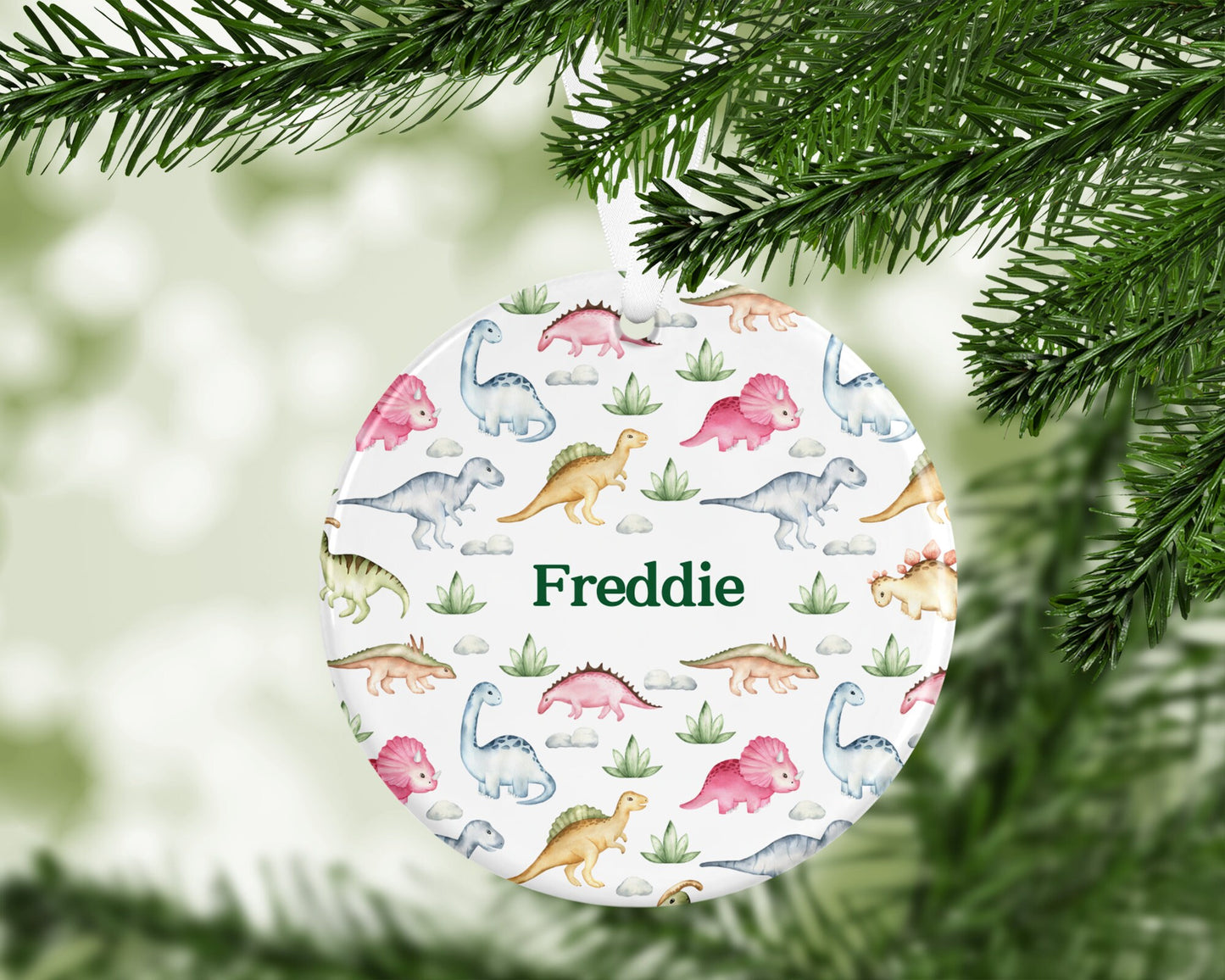 Personalized Dinosaur Ornament: Ceramic Baby Keepsake Gift
