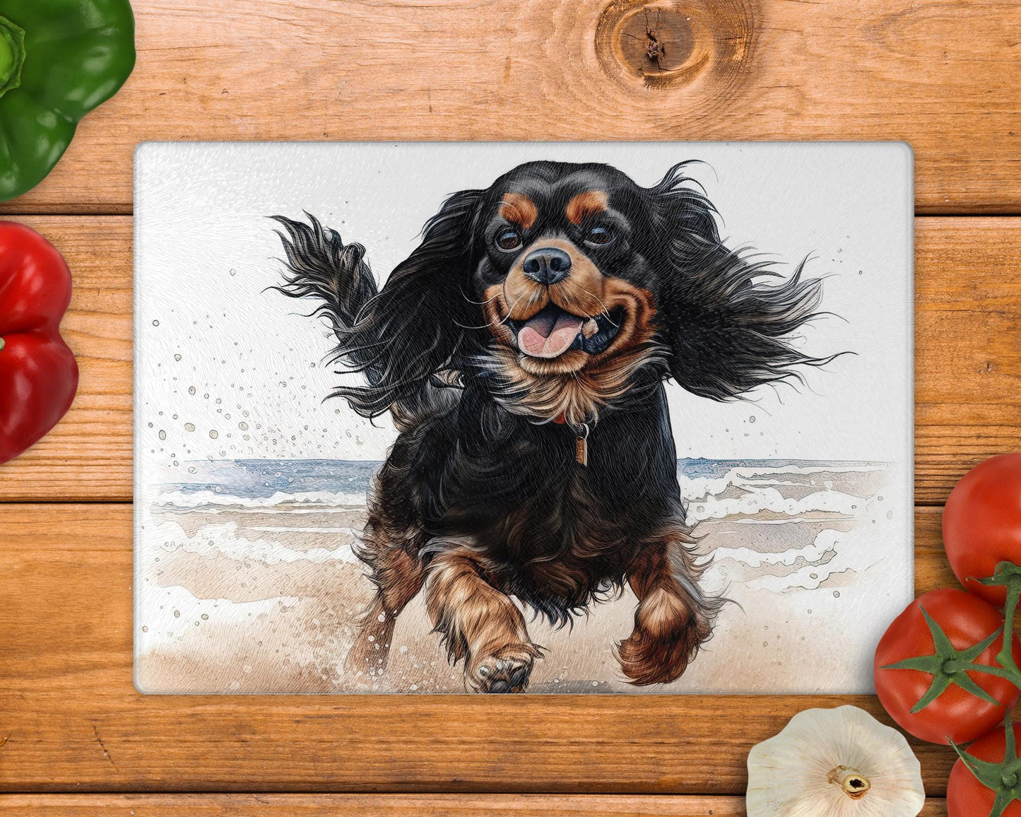 Cavalier - Black and Tan 8inch x 11inch Glass Chopping Board