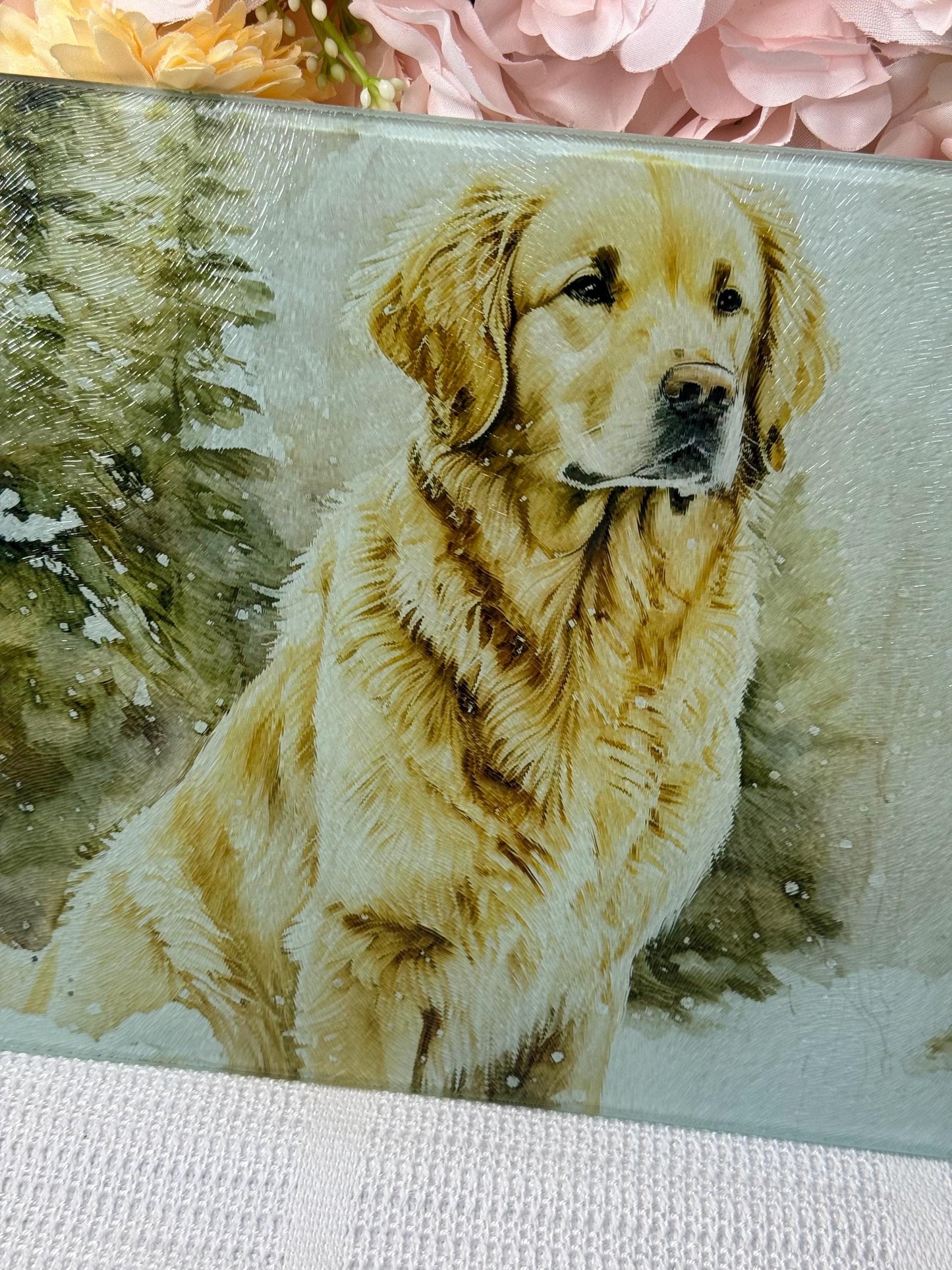 Golden Retriever Glass Chopping Board - Worktop Saver - Kitchen Decor - Heat Mat