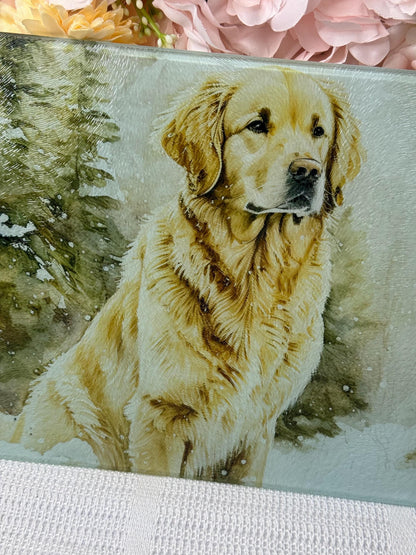 Golden Retriever Glass Chopping Board - Worktop Saver - Kitchen Decor - Heat Mat