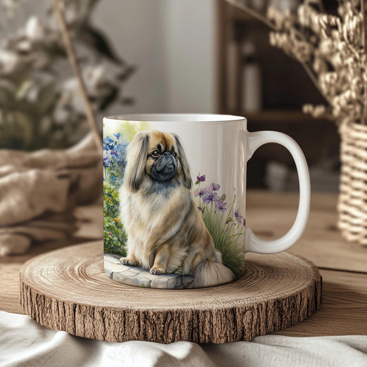 Pekingese Landscape Floral 11oz Ceramic Coffee Mug: Unique Dog Lover Gift
