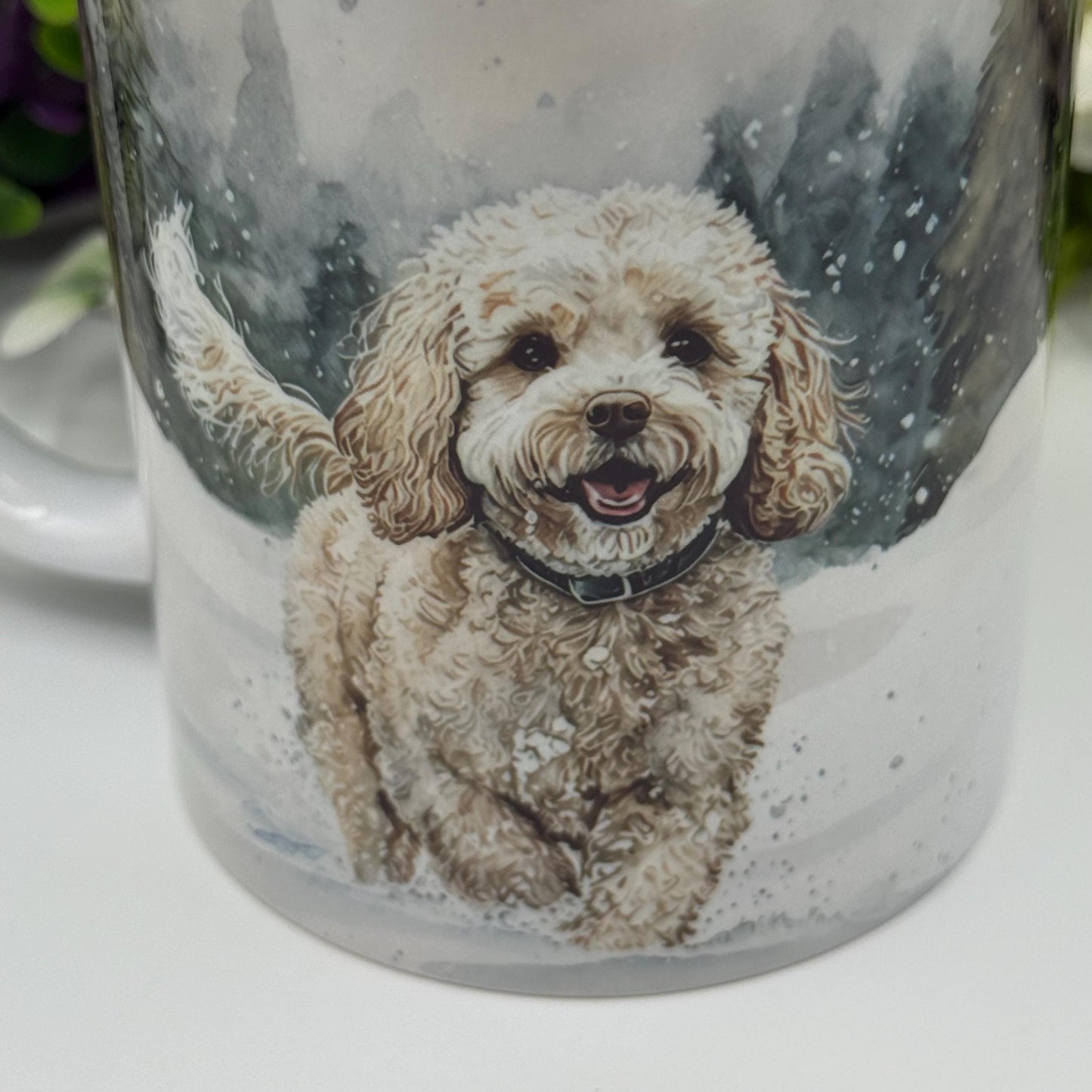 Cavachon Dog Winter Forest Mug: Handmade Ceramic Coffee Cup, Pet Lover Gift