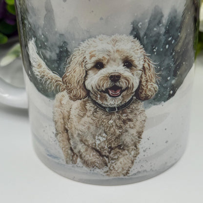 Cavachon Dog Winter Forest Mug: Handmade Ceramic Coffee Cup, Pet Lover Gift