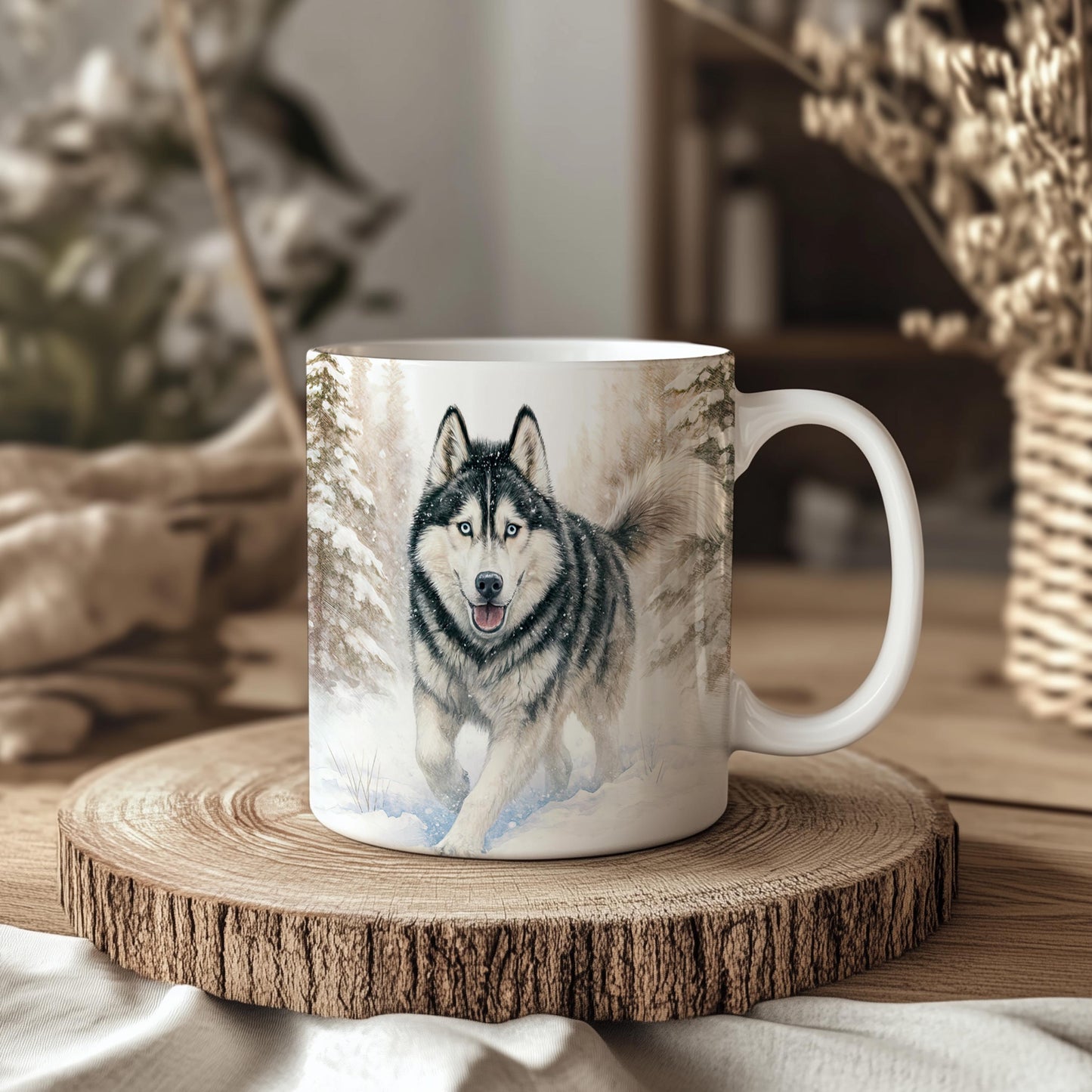 Husky Winter Snow Ceramic 11oz Dog Mug: Handmade Coffee Gift for Pet Lovers