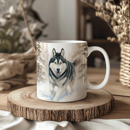 Husky Winter Snow Ceramic 11oz Dog Mug: Handmade Coffee Gift for Pet Lovers