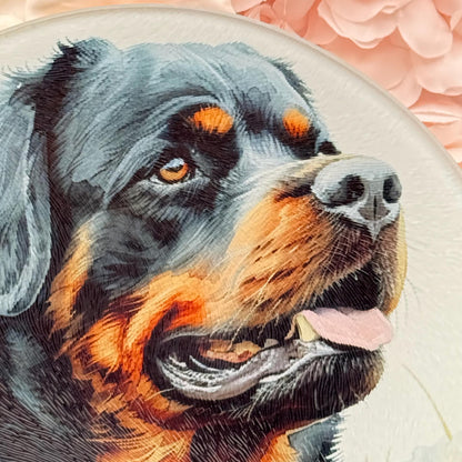 Rottweiler Glass Round Tea Pot Holder/Chopping Board