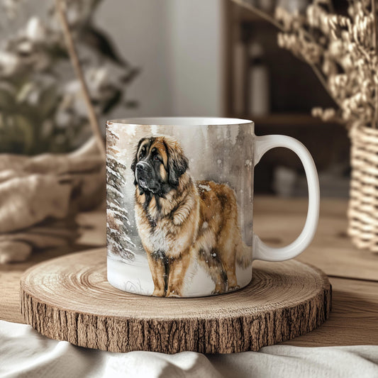 Leonberger Winter Snowy Forest 11oz Ceramic Dog Mug