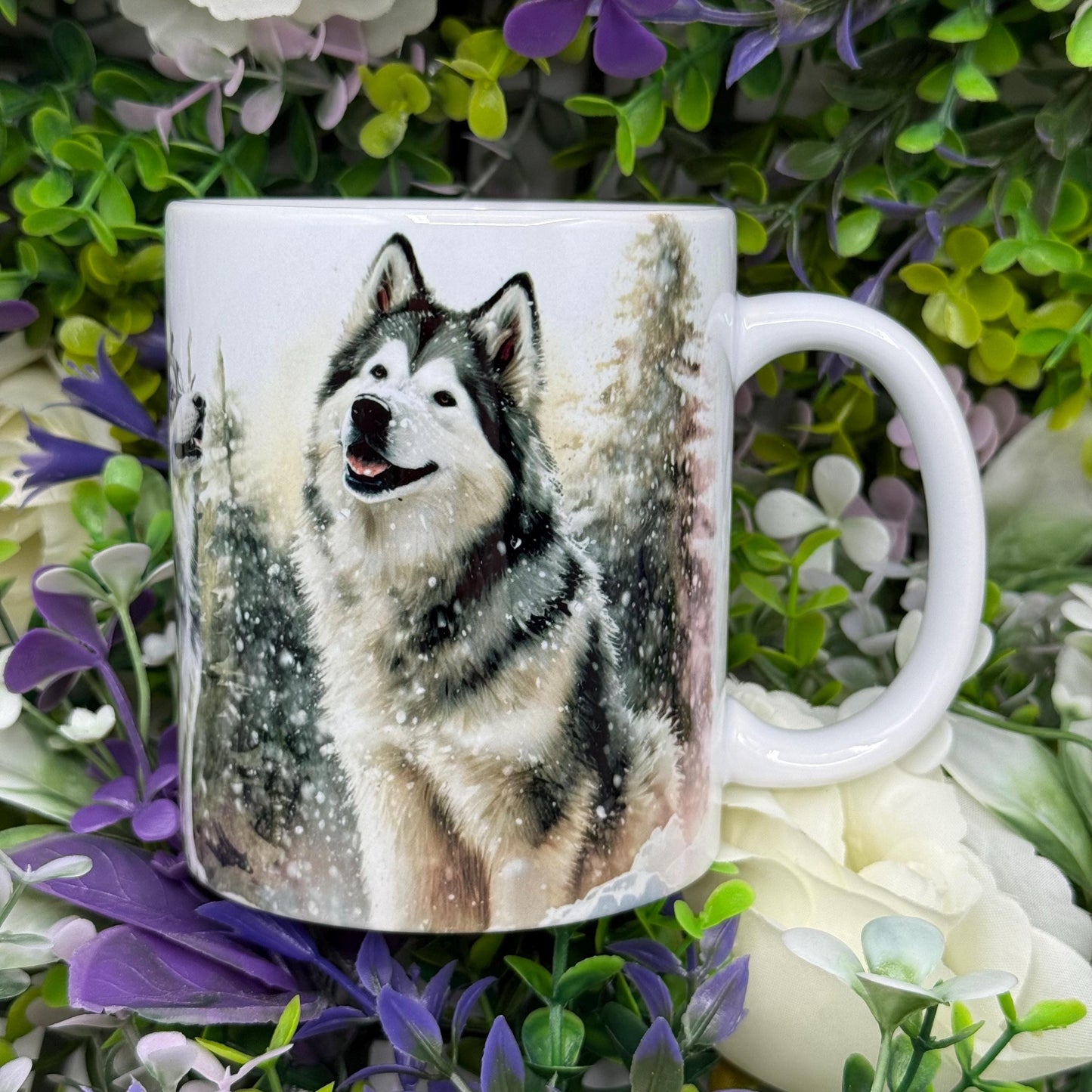 Alaskan Malamute Winter Forest 11oz Ceramic Coffee Mug: Unique Dog Lover Gift
