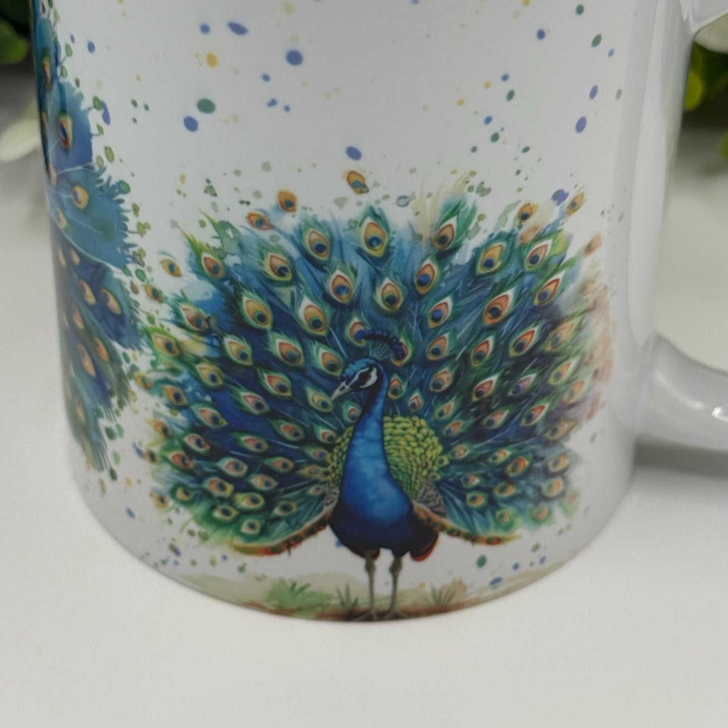 Peacock Watercolour Colourful 11oz Ceramic Mug