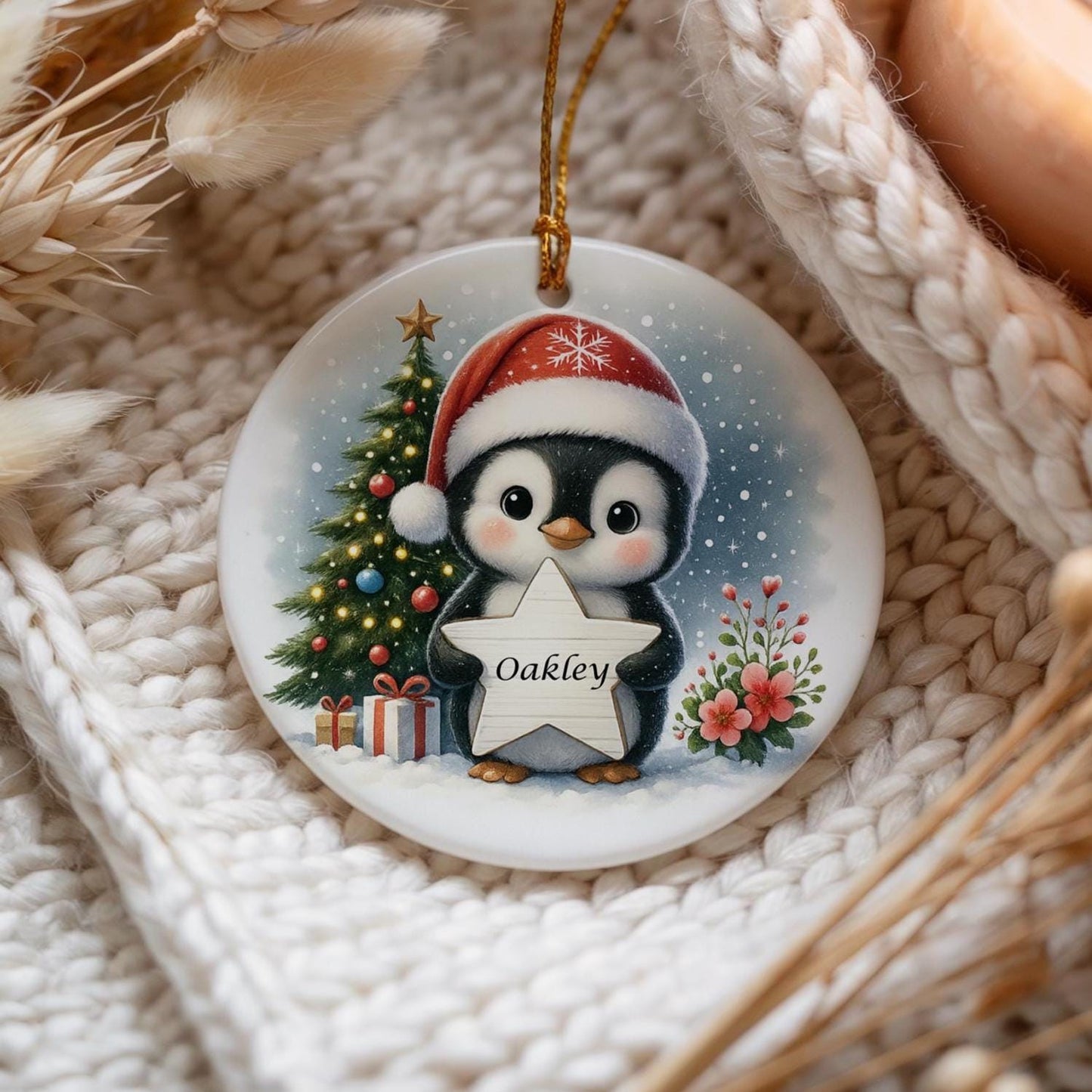 Personalised Penguin Christmas Ceramic Ornament