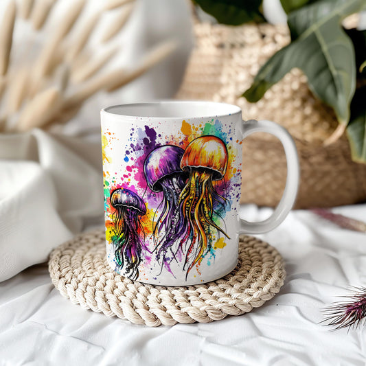 Jellyfish Colourful Paint Splash 11oz Ceramic Coffee Mug