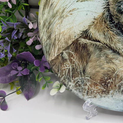Border Terrier Wheat/Corn Field 20cm Round Glass Chopping Board: Handmade Kitchen Decor