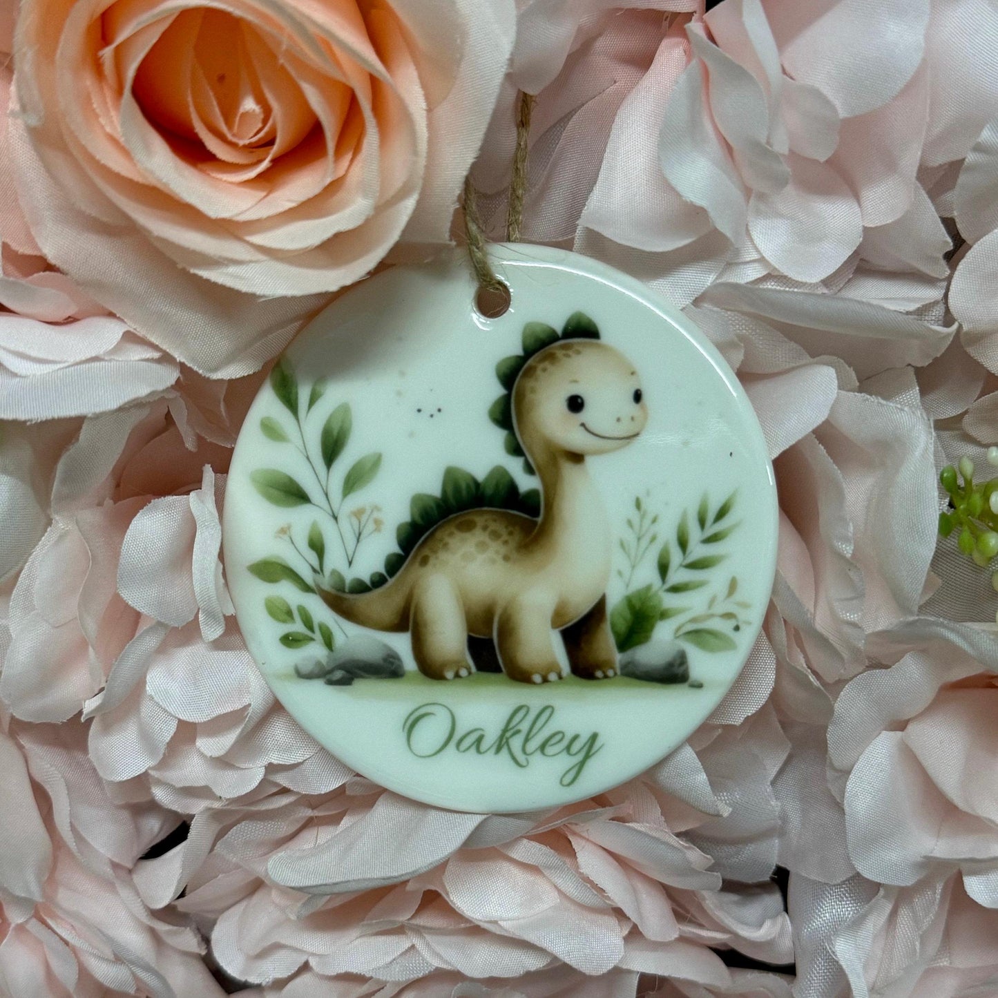 Personalized Dinosaur Ornament: Ceramic Keepsake Gift