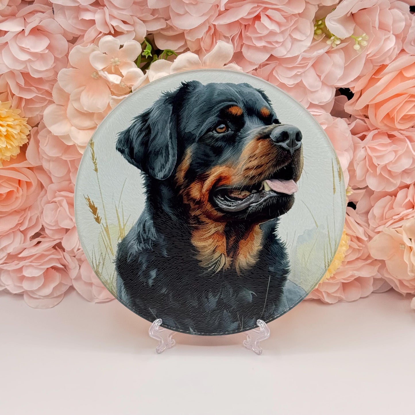 Rottweiler Glass Round Tea Pot Holder/Chopping Board