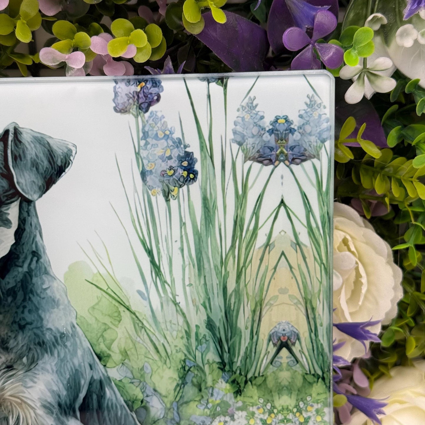 Schnauzer Salt and Pepper 8inchx11inch Glass Cutting Board: Handmade Kitchen Decor