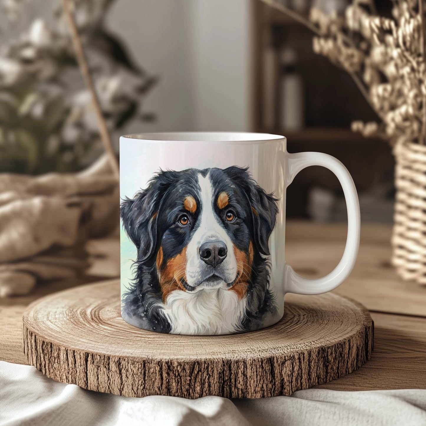 Bernese Mountain Dog Colourful Head 11oz Ceramic Mug: Handmade Pet Lover Gift