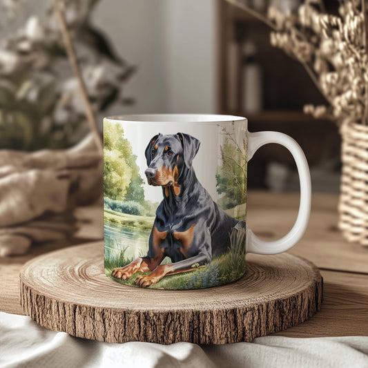 Doberman Lake Ceramic 11oz Mug: Handmade Coffee Gift for Pet Lovers