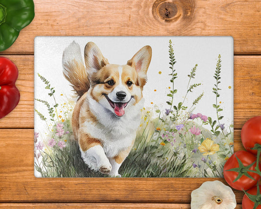 Corgi Glass Chopping Board / 8inch x 11inch / Handmade Kitchen Decor