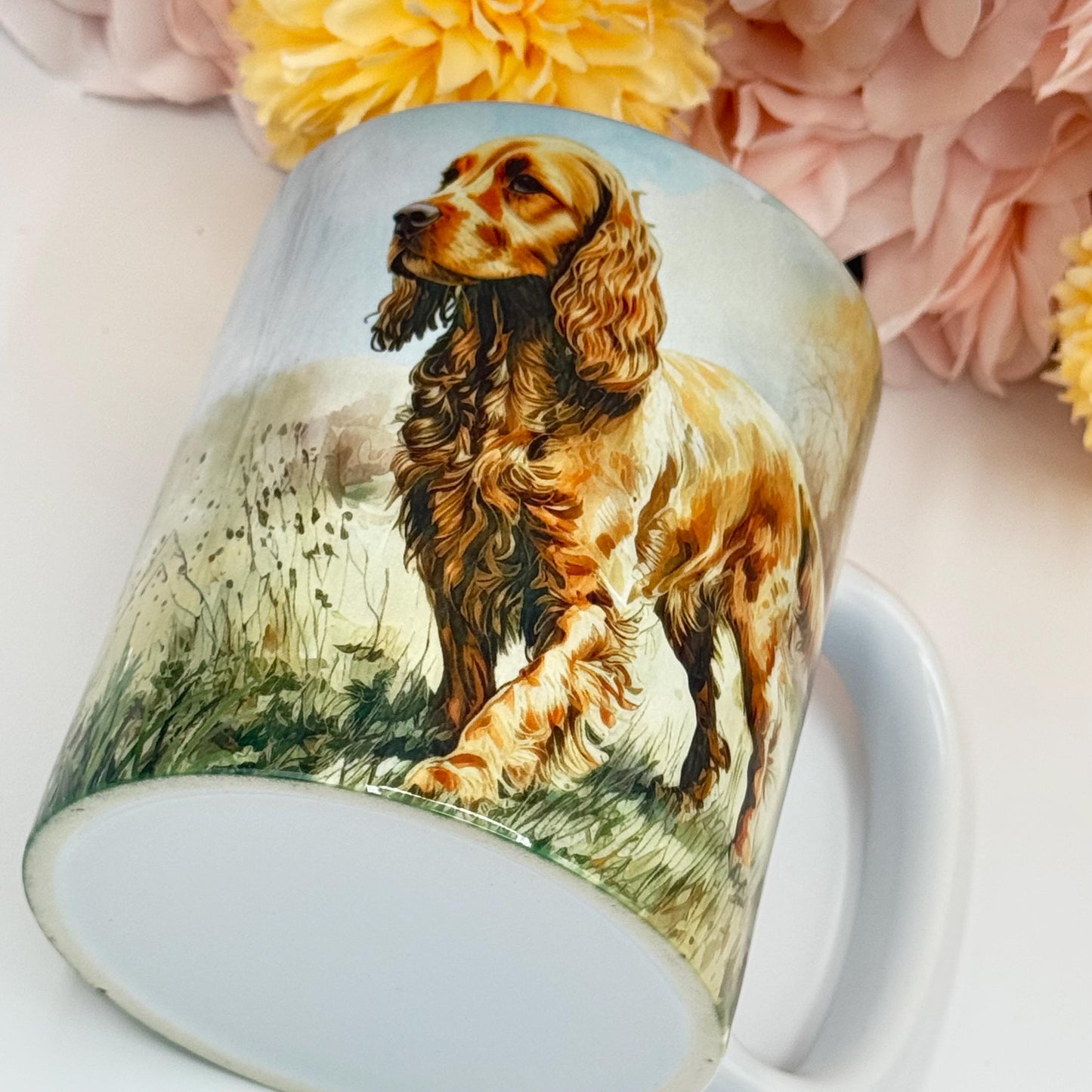 Cocker Spaniel Ceramic Dog Mug: Landscape Design, Pet Lover Gift