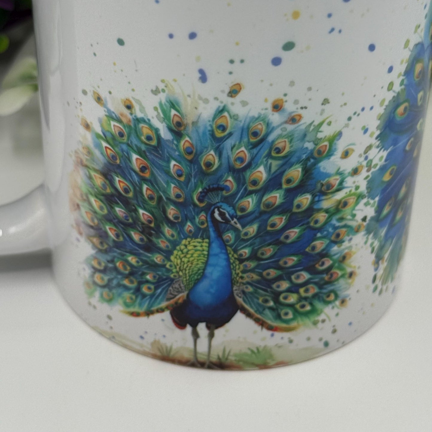 Peacock Watercolour Colourful 11oz Ceramic Mug