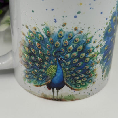 Peacock Watercolour Colourful 11oz Ceramic Mug