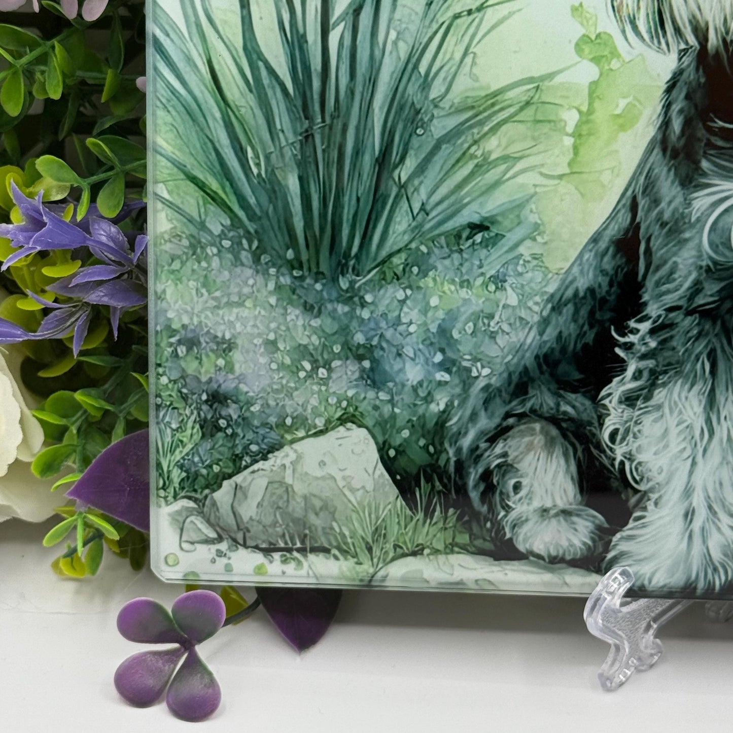 Schnauzer Black and Silver 8inchx11inch Glass Cutting Board: Handmade Kitchen Decor
