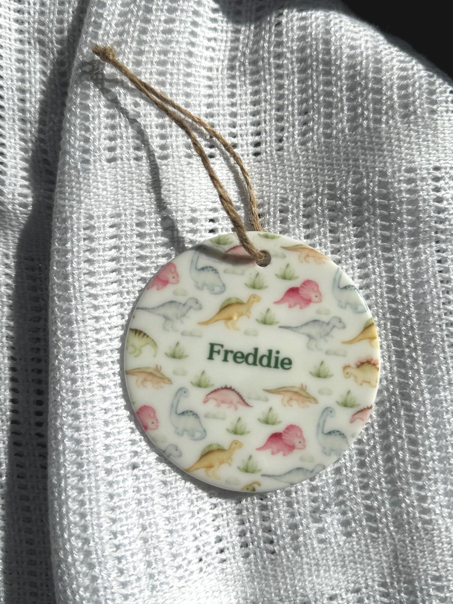 Personalized Dinosaur Ornament: Ceramic Baby Keepsake Gift